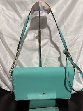 kate spade teal crossbody bag with gold chain